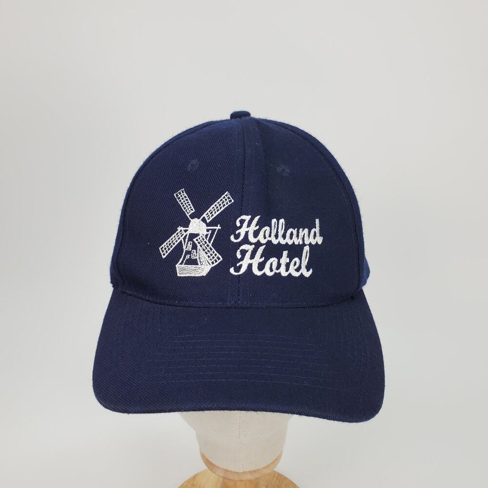 Vintage Holland Hotel Snapback Hat Navy Blue Windmill Wool Blend Baseball Cap